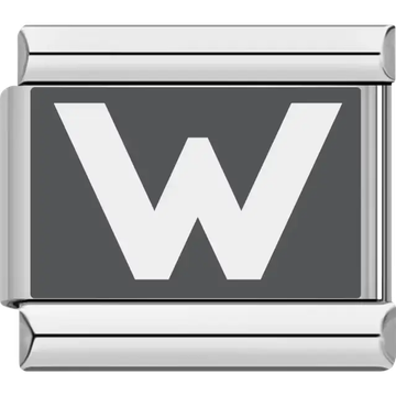 Gray background with white letter "W" Italian charm bracelet link