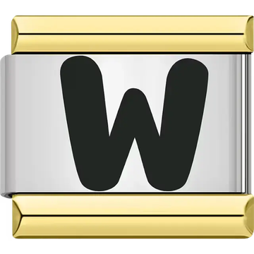 Black letter "W" gold border Italian charm bracelet link
