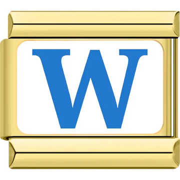 Blue letter "W" white background Italian charm bracelet link