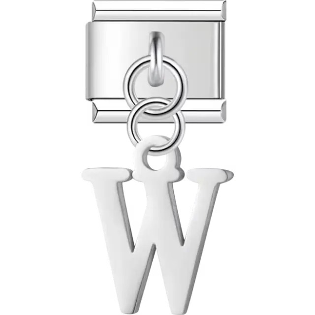 Uppercase letter "W" Italian charm bracelet link