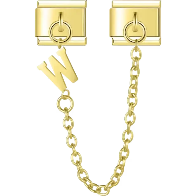Safety chain with a dangling letter "W" Italian charm bracelet link