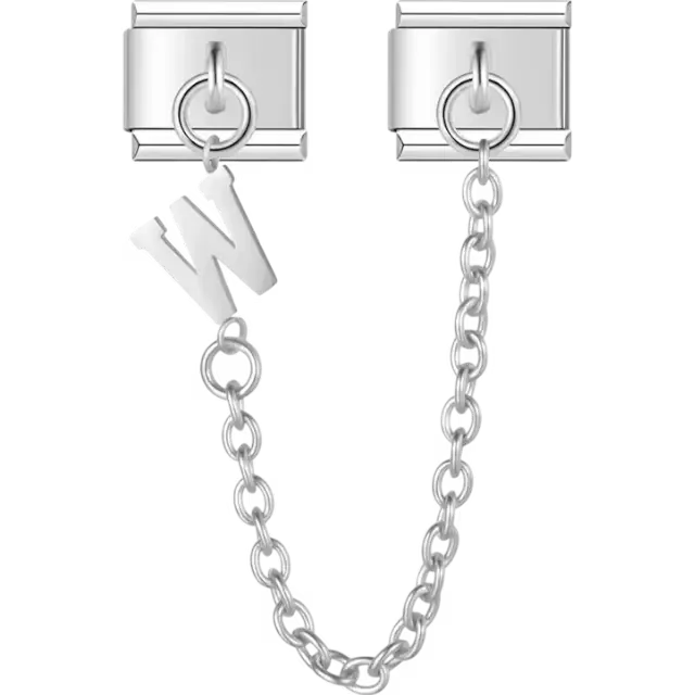 Safety chain with a dangling letter "W" Italian charm bracelet link