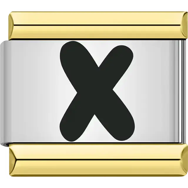 Black letter "X" gold border Italian charm bracelet link