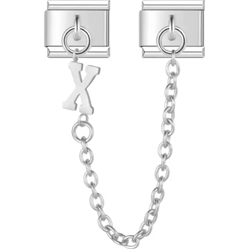 Safety chain with a dangling letter "X" Italian charm bracelet link