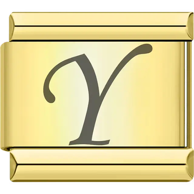 Black cursive letter "Y" Italian charm bracelet link