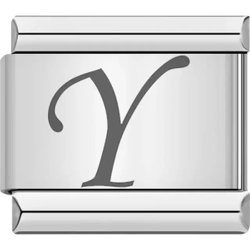 Black cursive letter "Y" Italian charm bracelet link