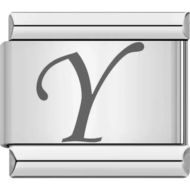 Black cursive letter "Y" Italian charm bracelet link