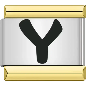 Black letter "Y" gold border Italian charm bracelet link
