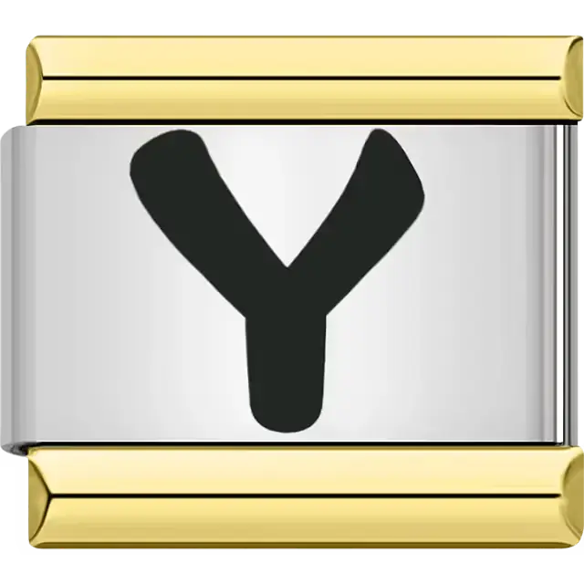 Black letter "Y" gold border Italian charm bracelet link