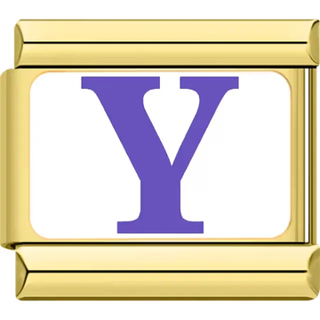 Purple letter "Y" white background Italian charm bracelet link