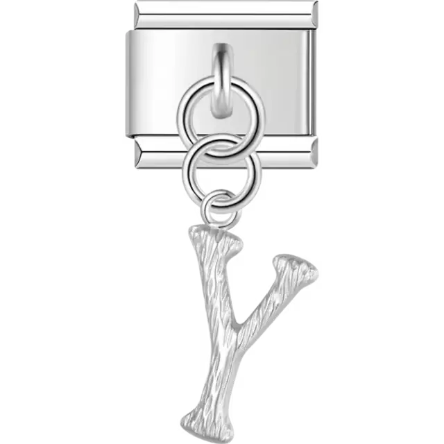 Dangling letter "Y" with a textured finish Italian charm bracelet link