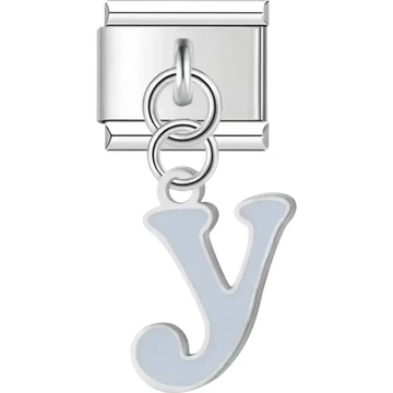Dangling light blue letter "Y" Italian charm bracelet link