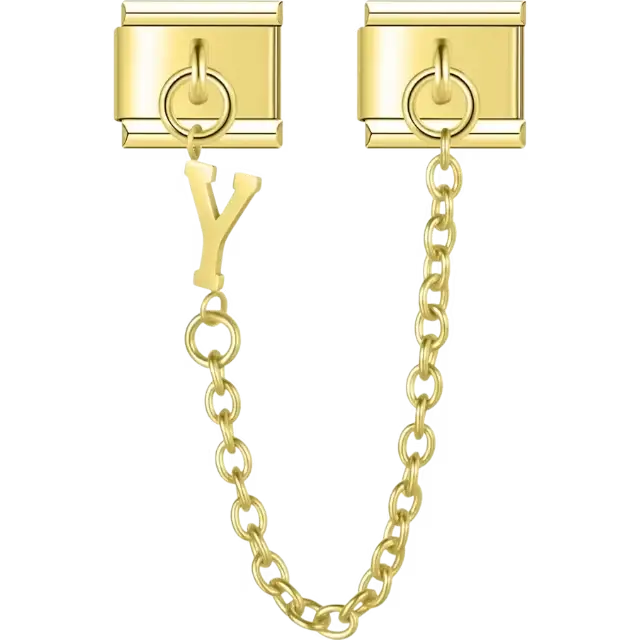 Safety chain with a dangling letter "Y" Italian charm bracelet link