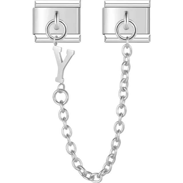 Safety chain with a dangling letter "Y" Italian charm bracelet link