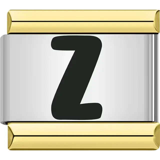 Black letter "Z" gold border Italian charm bracelet link