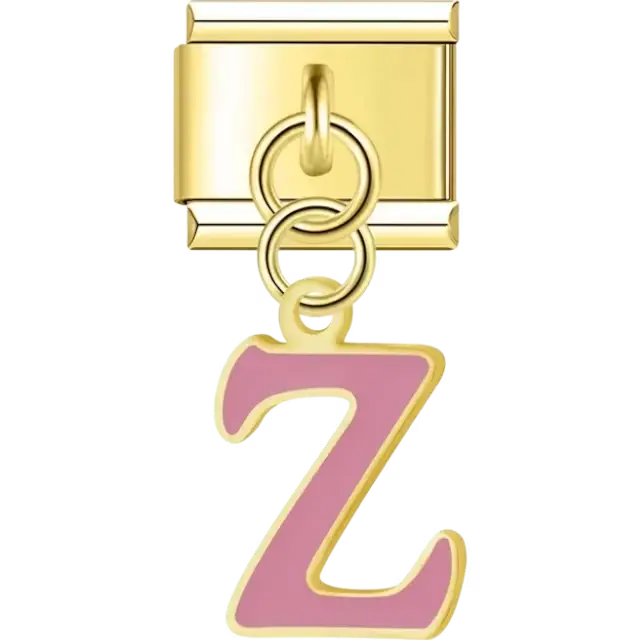 Dangling pink letter "Z" Italian charm bracelet link