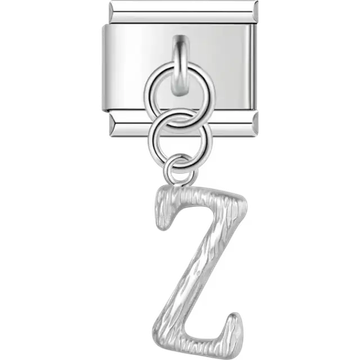 Dangling letter "Z" with a textured finish Italian charm bracelet link