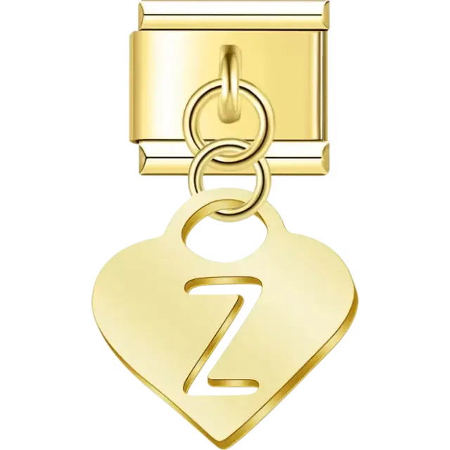 Dangling letter "Z" heart Italian charm bracelet link