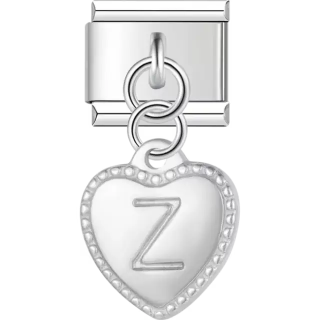Heart with dotted border and engraved letter "Z" dangle Italian charm bracelet link