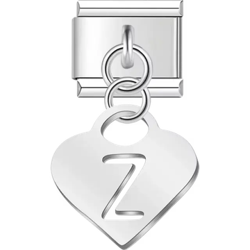 Dangling letter "Z" heart Italian charm bracelet link
