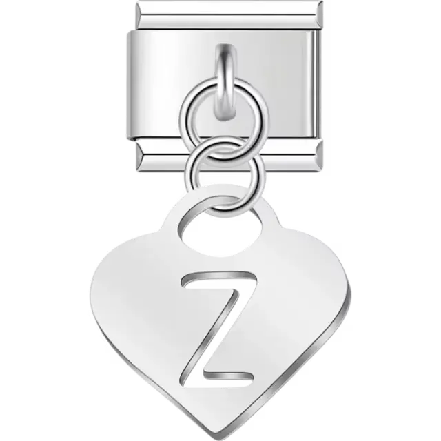 Dangling letter "Z" heart Italian charm bracelet link