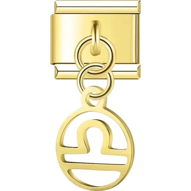 Libra zodiac symbol on a circular dangle Italian charm bracelet link