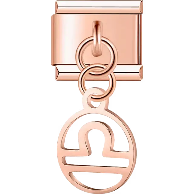 Libra zodiac symbol on a circular dangle Italian charm bracelet link