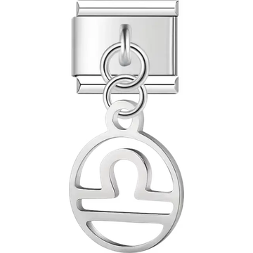 Libra zodiac symbol on a circular dangle Italian charm bracelet link