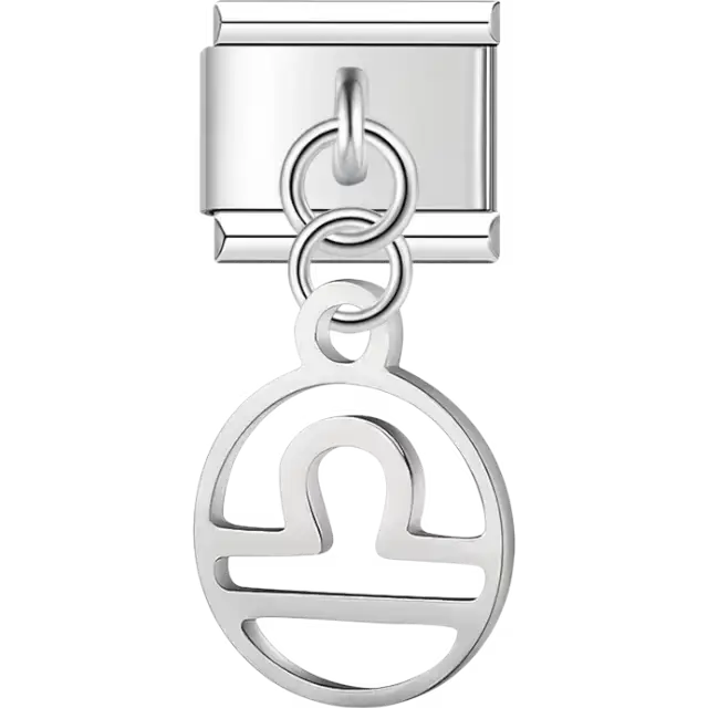 Libra zodiac symbol on a circular dangle Italian charm bracelet link