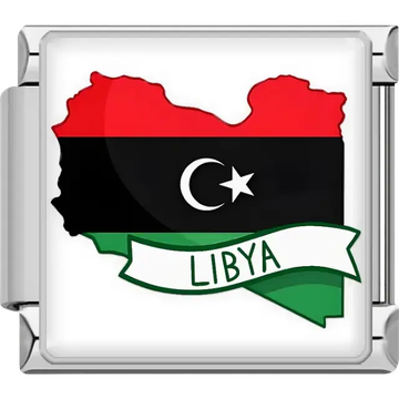 Red black green map of Libya with white crescent moon and star white banner Libya text Libya map flag Italian charm bracelet link