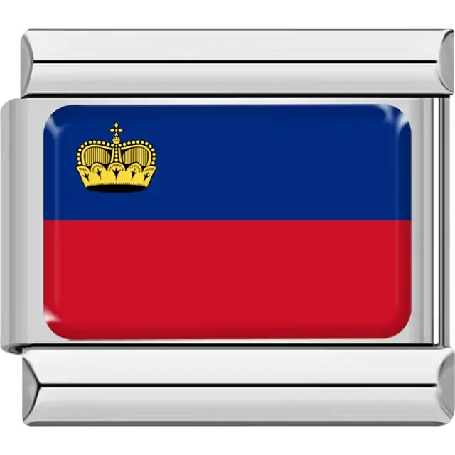 Blue and red horizontal stripes gold crown Liechtenstein flag Italian charm bracelet link