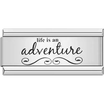 "Life is an Adventure" text with swirl detail Italian charm bracelet link