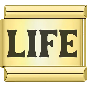 Gold "LIFE" text inscription Italian charm bracelet link