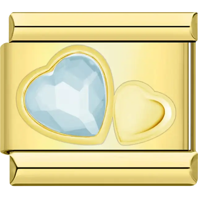 Light blue crystal heart Italian charm bracelet link