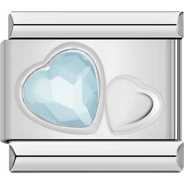Light blue crystal heart Italian charm bracelet link