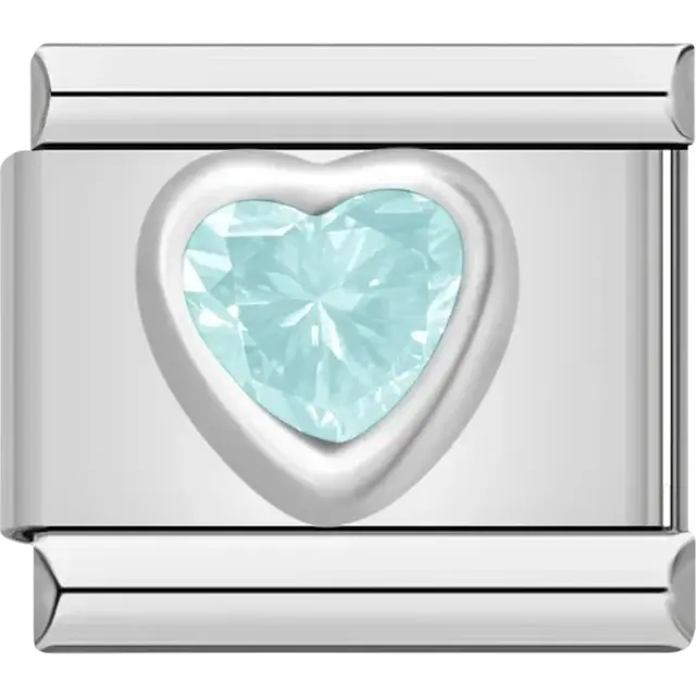 Light blue heart gemstone Italian charm bracelet link