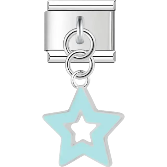 Light blue star pendant Italian charm bracelet link