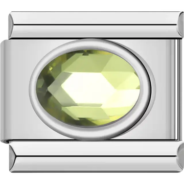 Faceted oval light green crystal gemstone Italian charm bracelet link