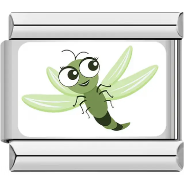 Cartoon light green dragonfly with transparent wings Italian charm bracelet link