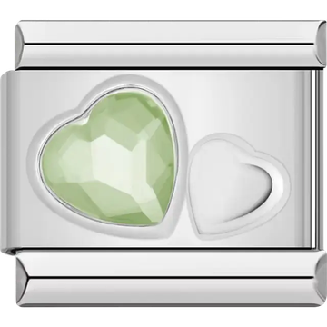 Light green crystal heart Italian charm bracelet link