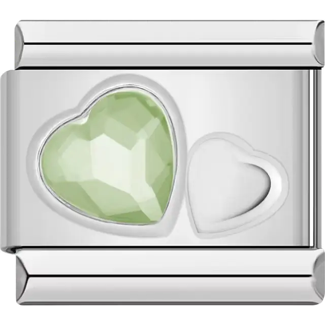 Light green crystal heart Italian charm bracelet link