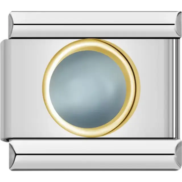 Light grey cabochon gemstone with gold border Italian charm bracelet link
