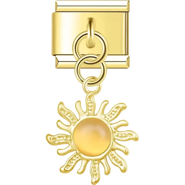 Light orange sunburst dangle Italian charm bracelet link