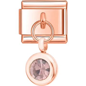 Light pink round crystal dangle Italian charm bracelet link