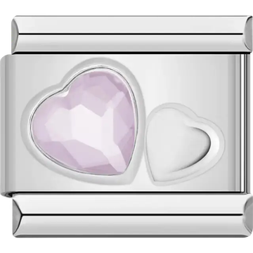Light pink crystal heart Italian charm bracelet link