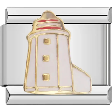 White lighthouse with red accents Italian charm bracelet link