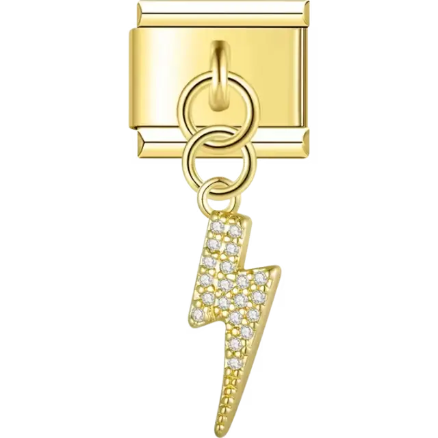 Lightning bolt dangle charm embellished with clear gemstones Italian charm bracelet link