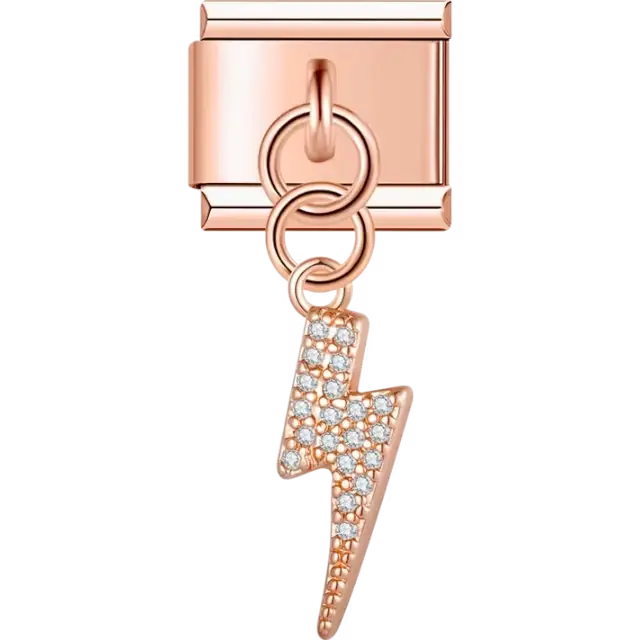 Lightning bolt dangle charm embellished with clear gemstones Italian charm bracelet link