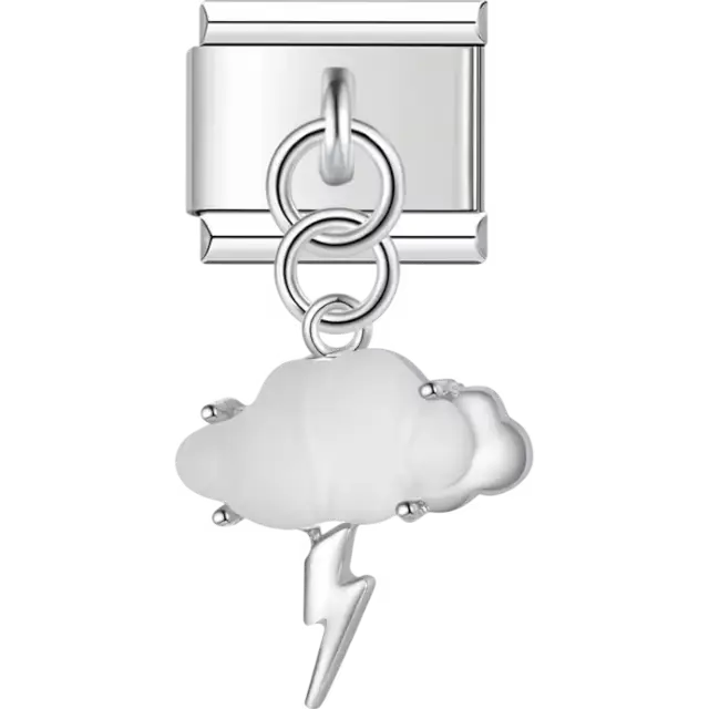 White cloud with silver lightning bolt dangle Italian charm bracelet link