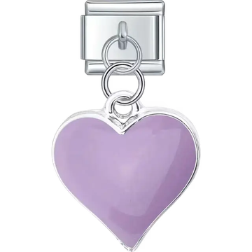 Lilac purple heart design in a dangle style Italian charm bracelet link